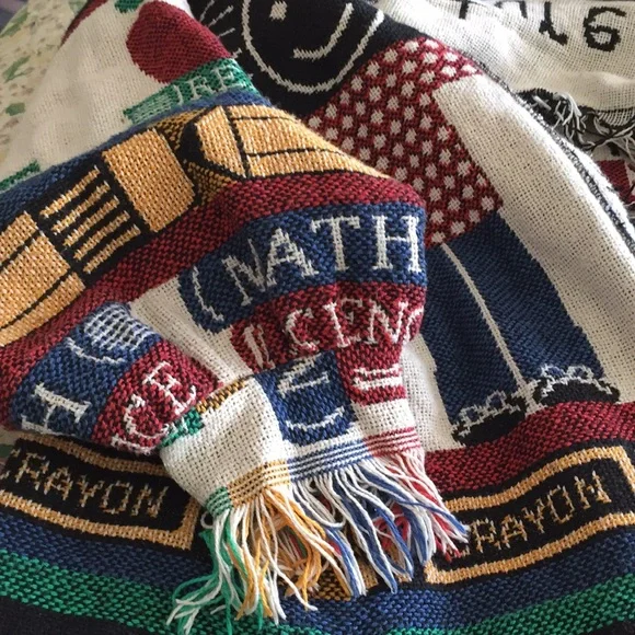 NWOT Lindy Dodds Artwear Fringe Knit Cardigan Jacket Teacher Theme - Picture 11 of 12